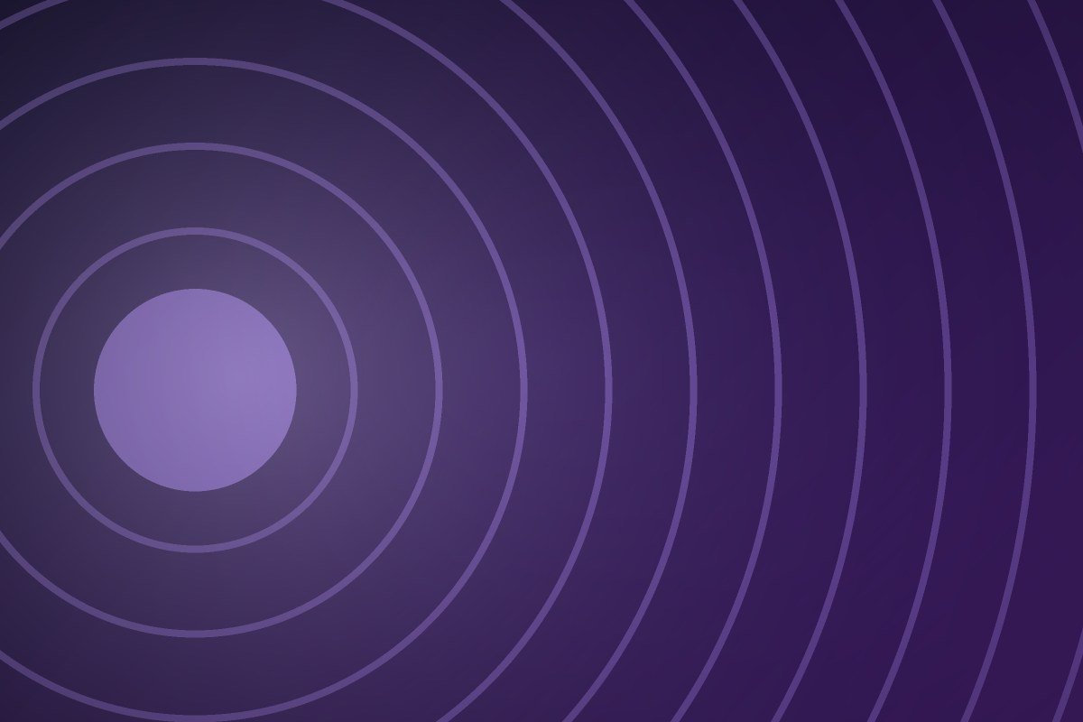 Concentric violet rings on a deep plum field, standing in for a retail shelf layout.